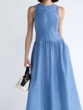 Sleeveless Chambray Maxi Dress in Light Blue